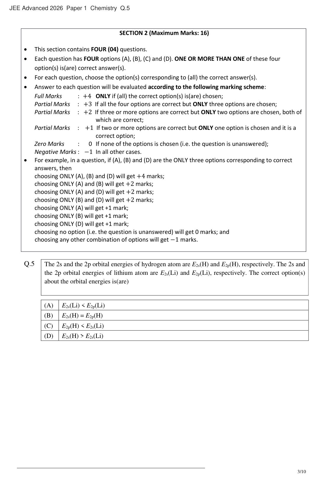 JEE Advanced 2026 Paper 1 Chemistry question 5