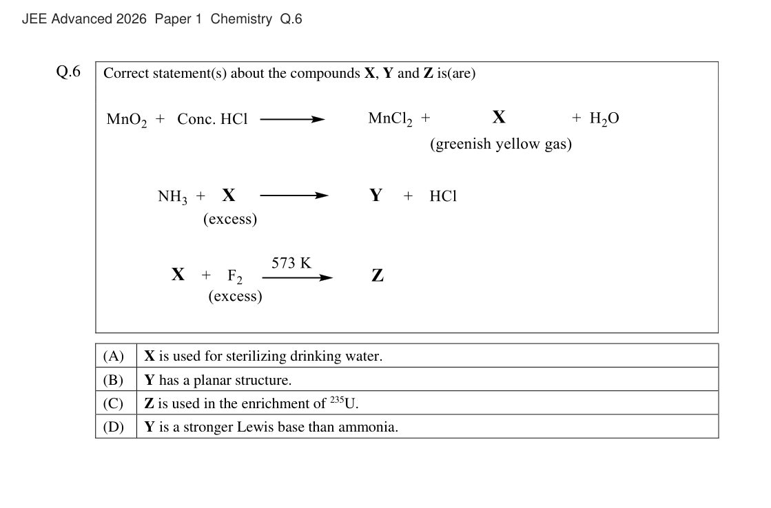 JEE Advanced 2026 Paper 1 Chemistry question 6