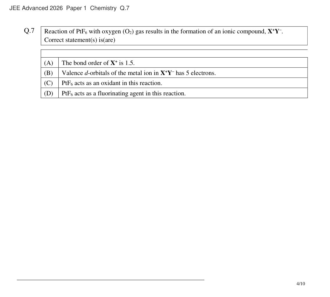 JEE Advanced 2026 Paper 1 Chemistry question 7