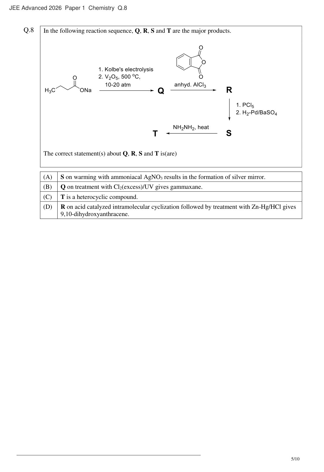 JEE Advanced 2026 Paper 1 Chemistry question 8
