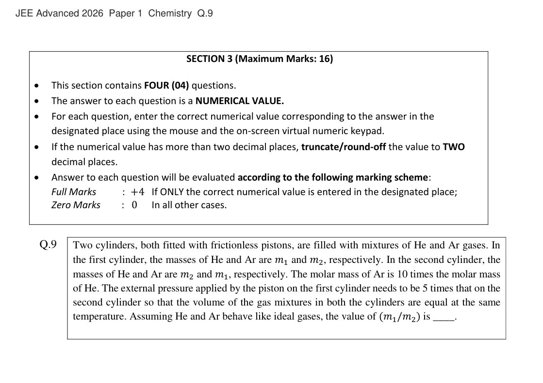 JEE Advanced 2026 Paper 1 Chemistry question 9