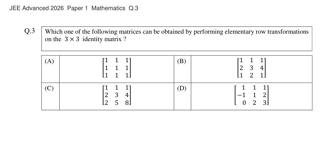 JEE Advanced 2026 Paper 1 Mathematics question 3