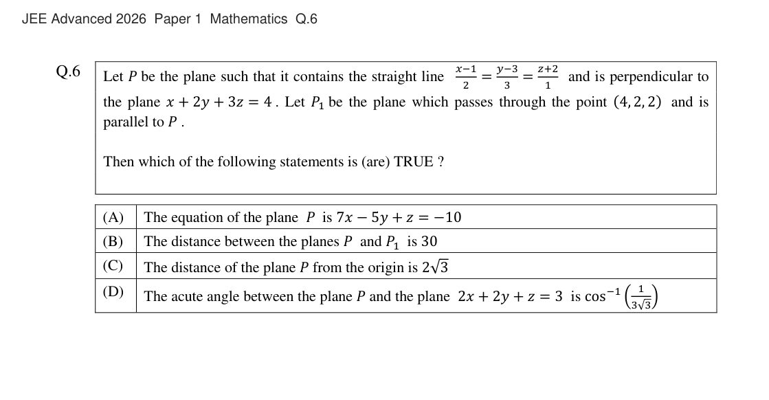 JEE Advanced 2026 Paper 1 Mathematics question 6