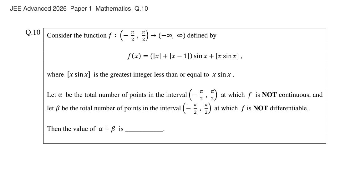JEE Advanced 2026 Paper 1 Mathematics question 10