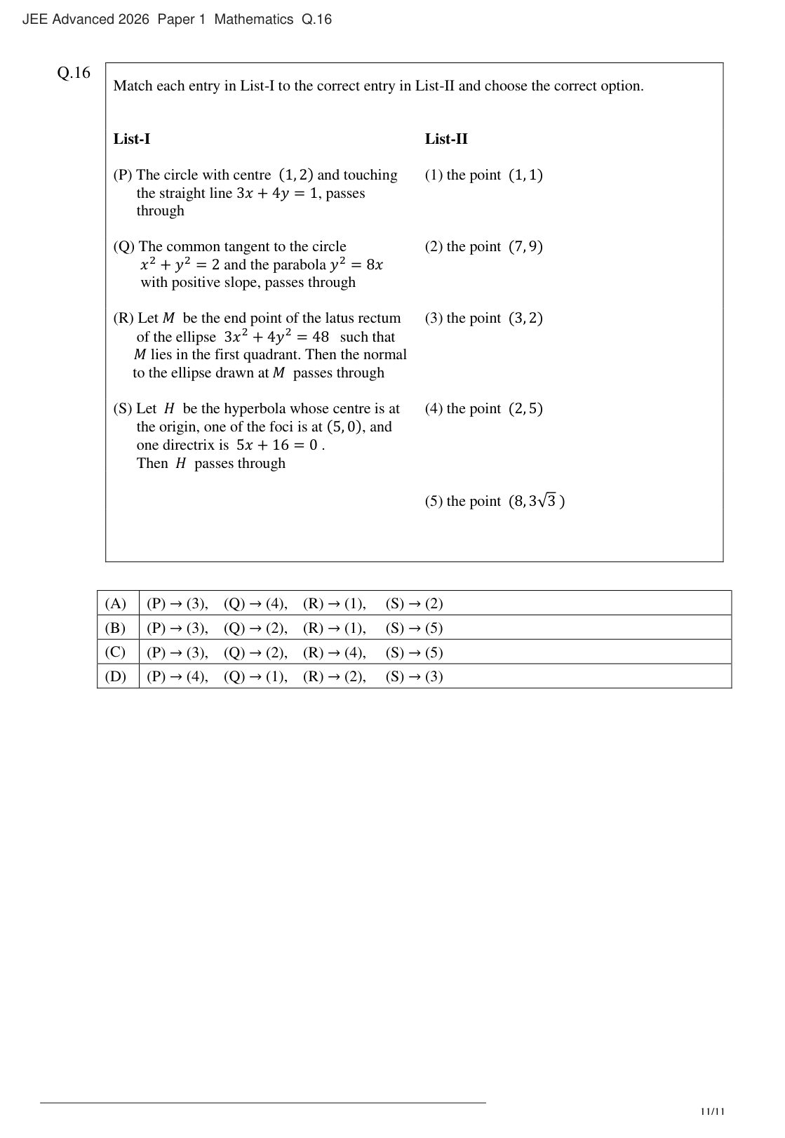JEE Advanced 2026 Paper 1 Mathematics question 16