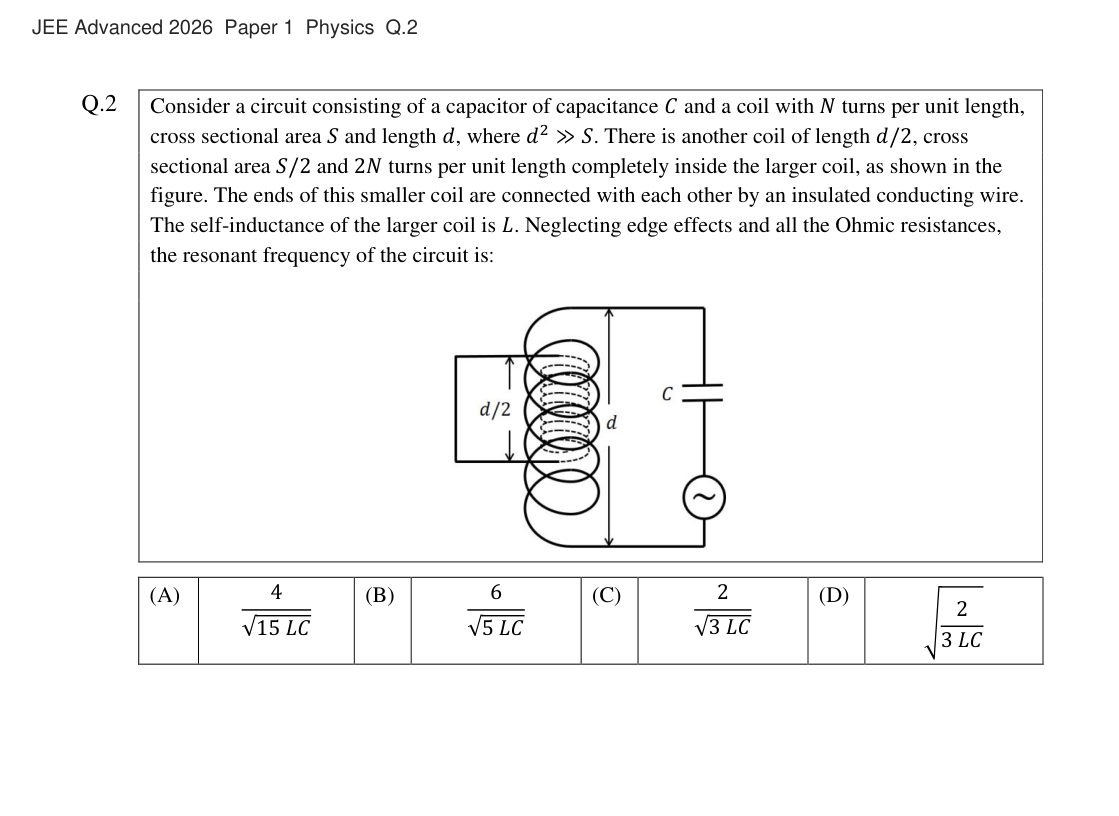 JEE Advanced 2026 Paper 1 Physics question 2