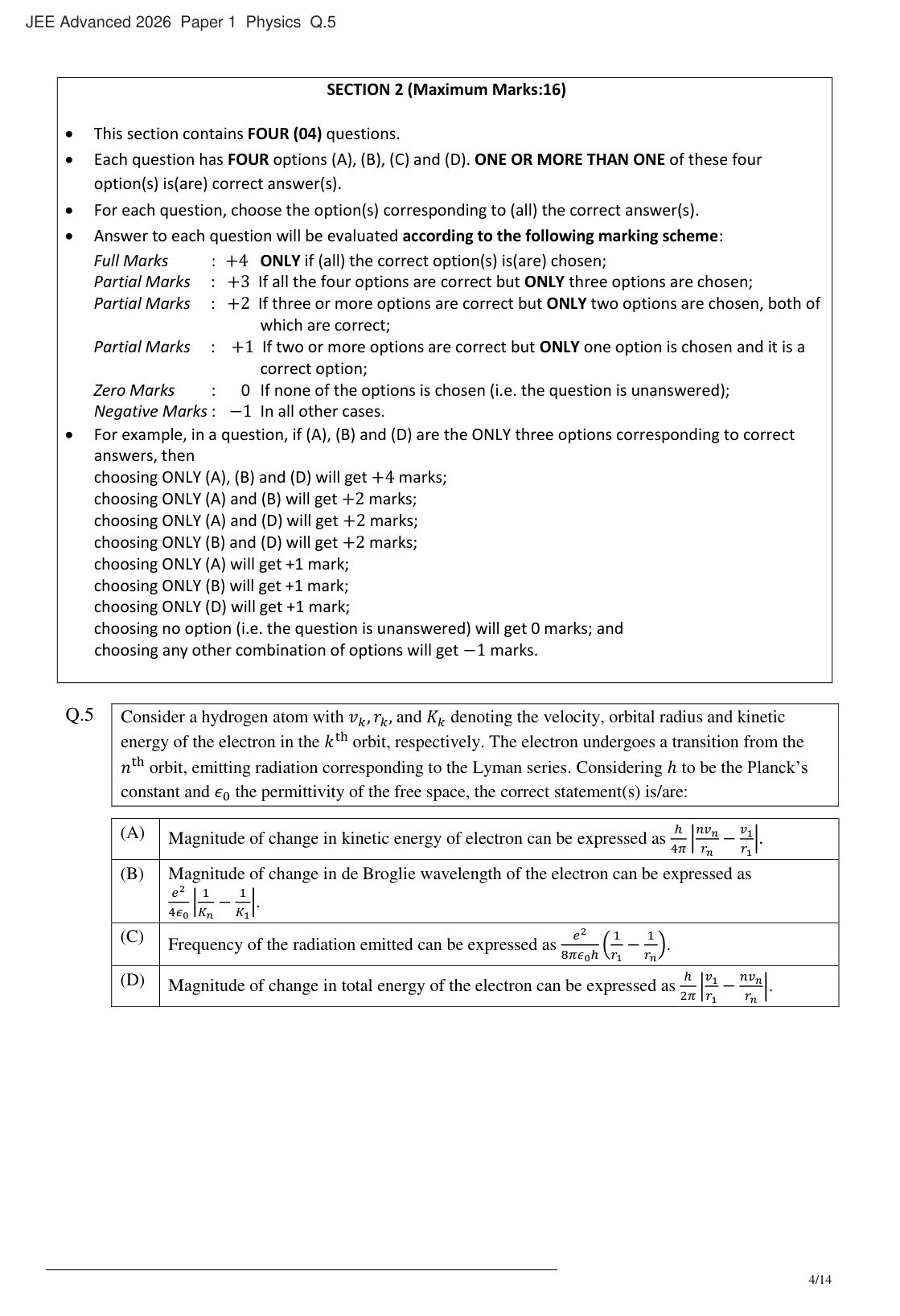 JEE Advanced 2026 Paper 1 Physics question 5