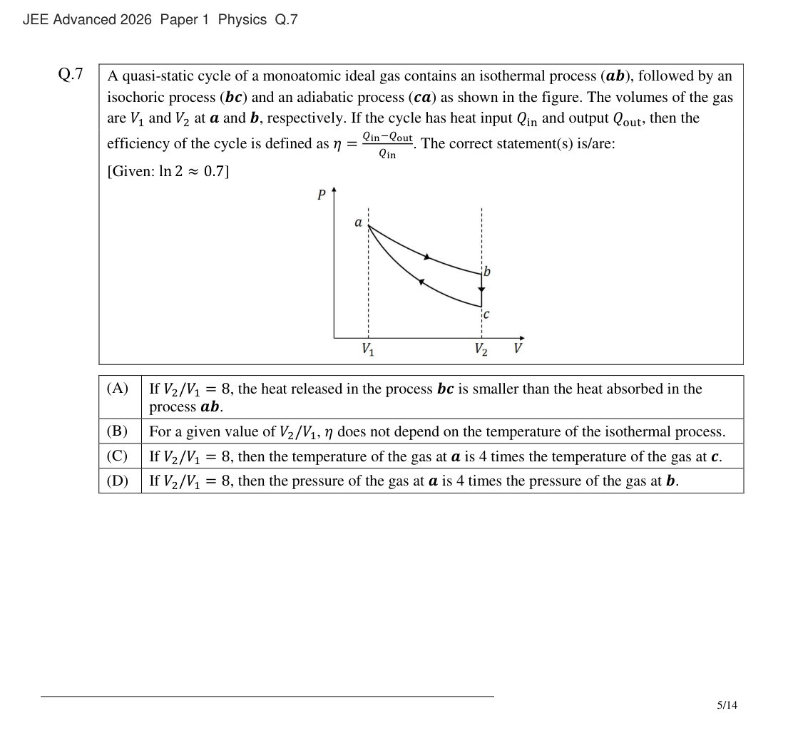 JEE Advanced 2026 Paper 1 Physics question 7