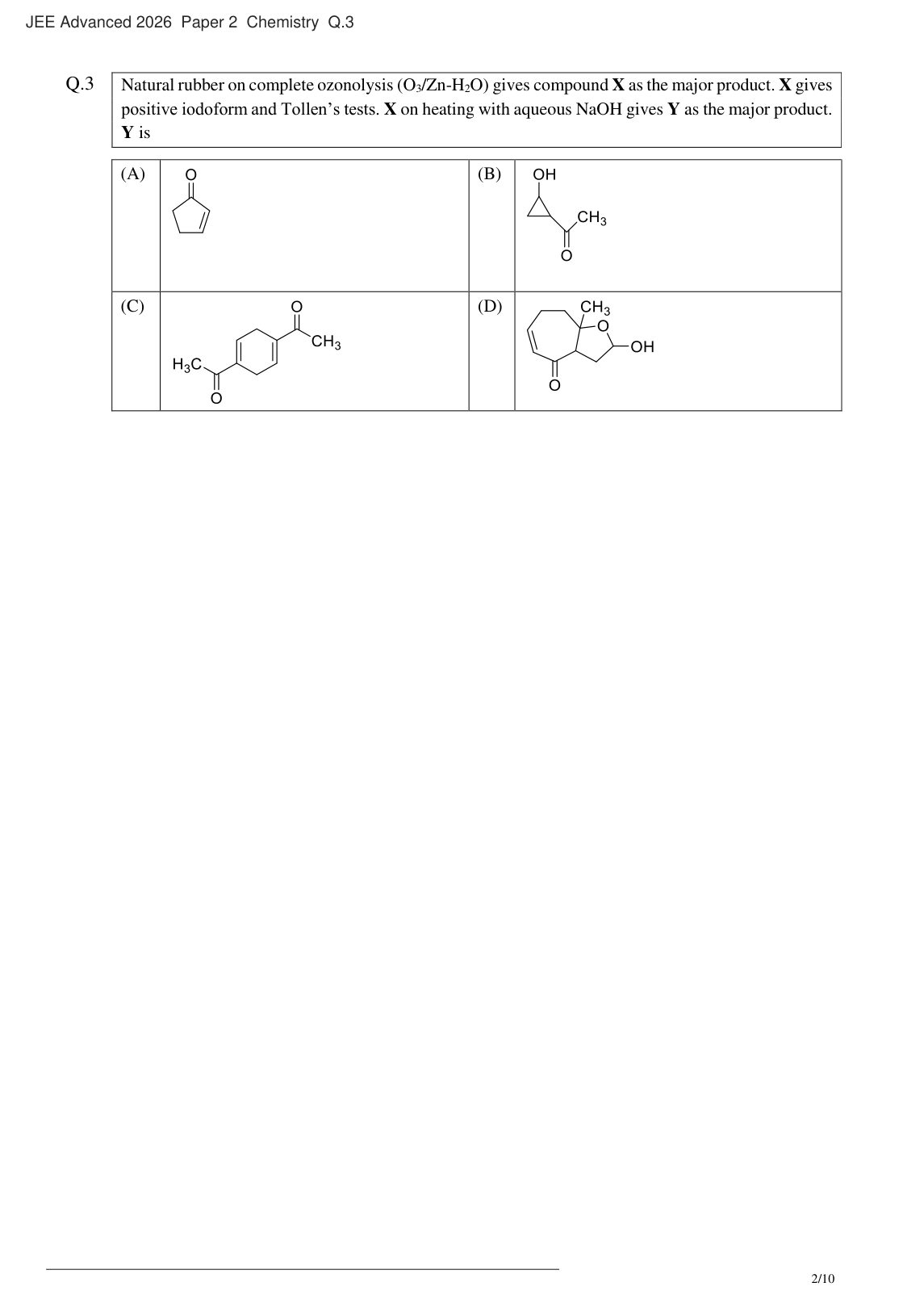 JEE Advanced 2026 Paper 2 Chemistry question 3