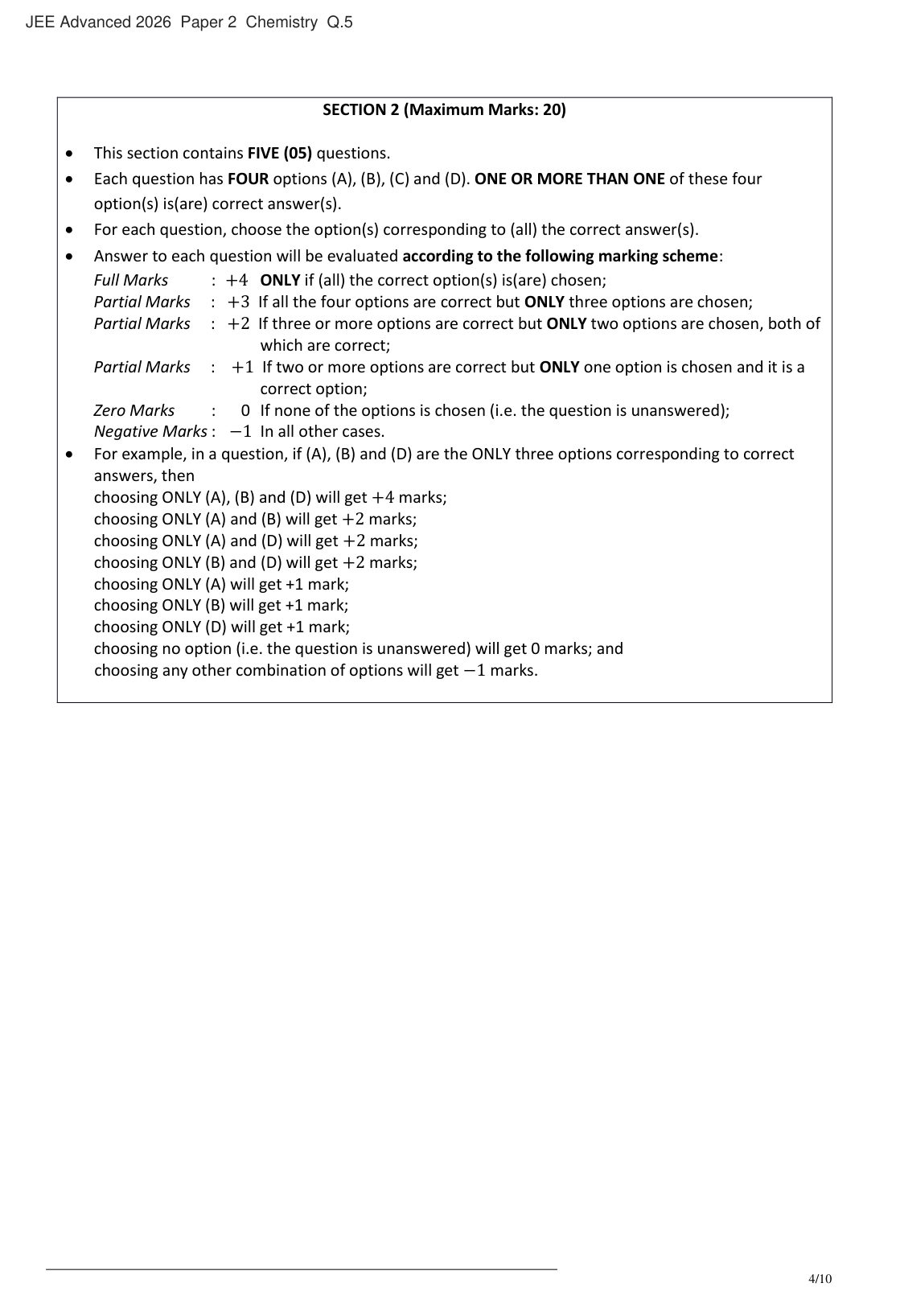 JEE Advanced 2026 Paper 2 Chemistry question 5, page 1