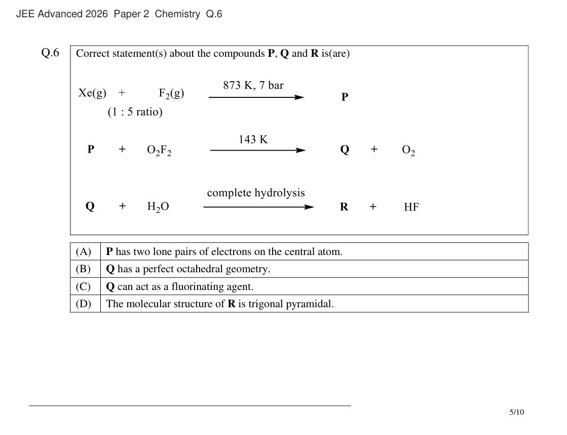 JEE Advanced 2026 Paper 2 Chemistry question 6