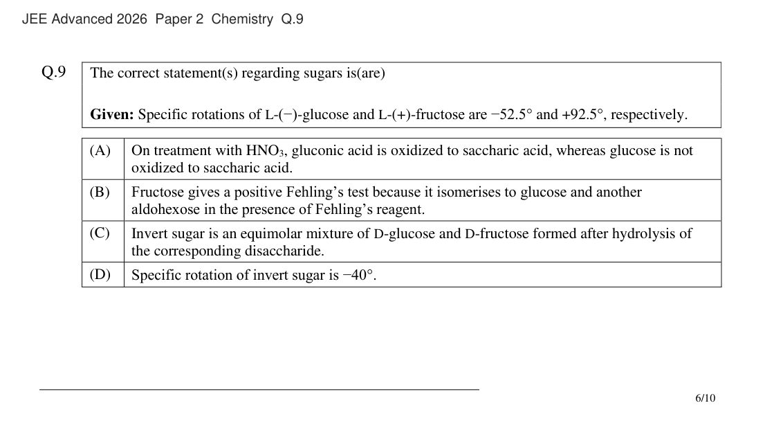 JEE Advanced 2026 Paper 2 Chemistry question 9