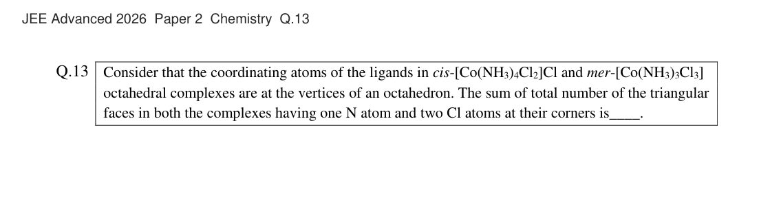 JEE Advanced 2026 Paper 2 Chemistry question 13