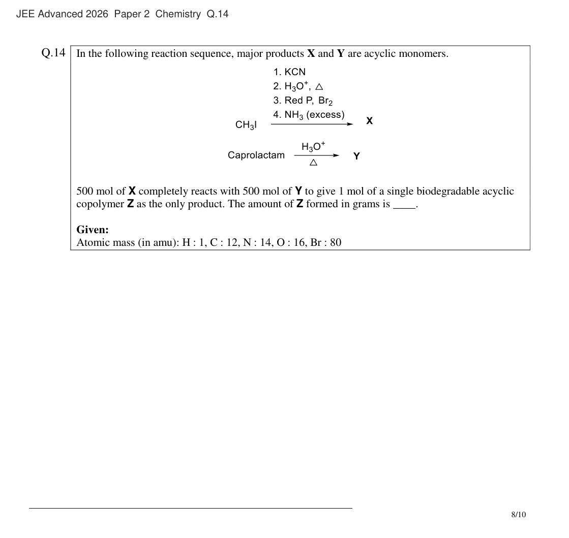 JEE Advanced 2026 Paper 2 Chemistry question 14