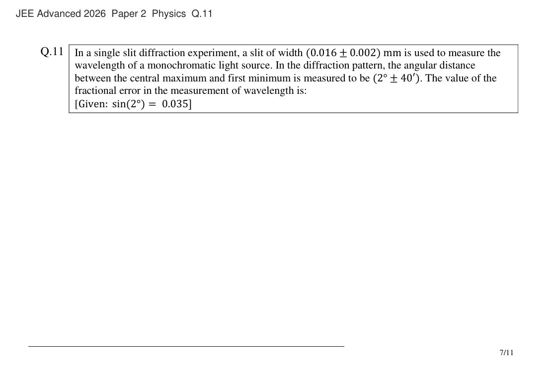 JEE Advanced 2026 Paper 2 Physics question 11