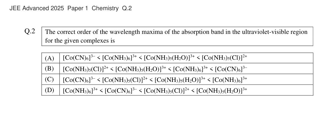 JEE Advanced 2025 Paper 1 Chemistry question 2
