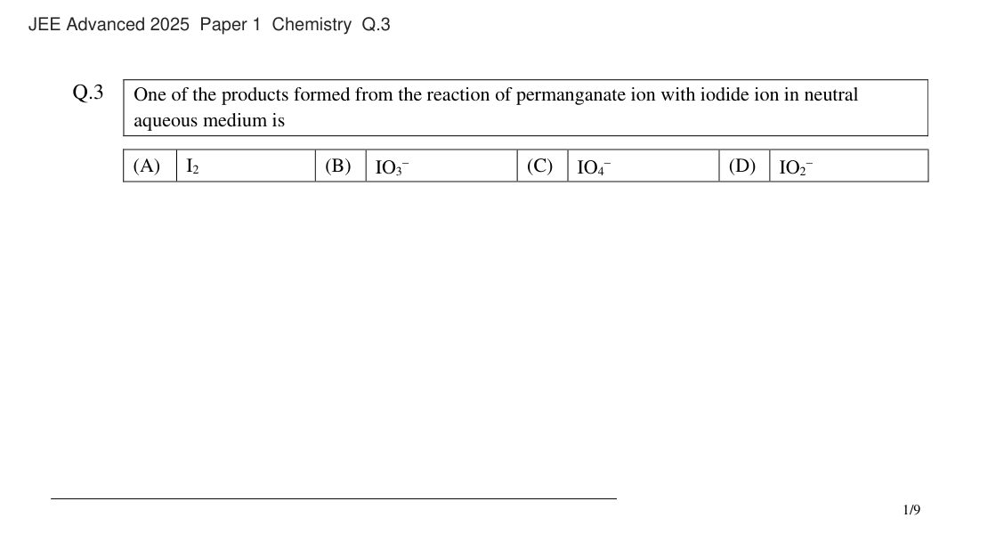 JEE Advanced 2025 Paper 1 Chemistry question 3