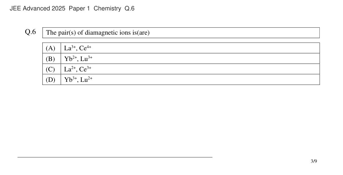 JEE Advanced 2025 Paper 1 Chemistry question 6