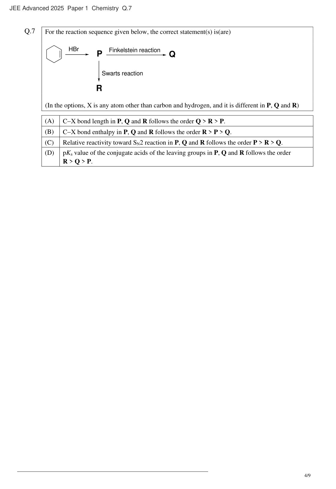 JEE Advanced 2025 Paper 1 Chemistry question 7