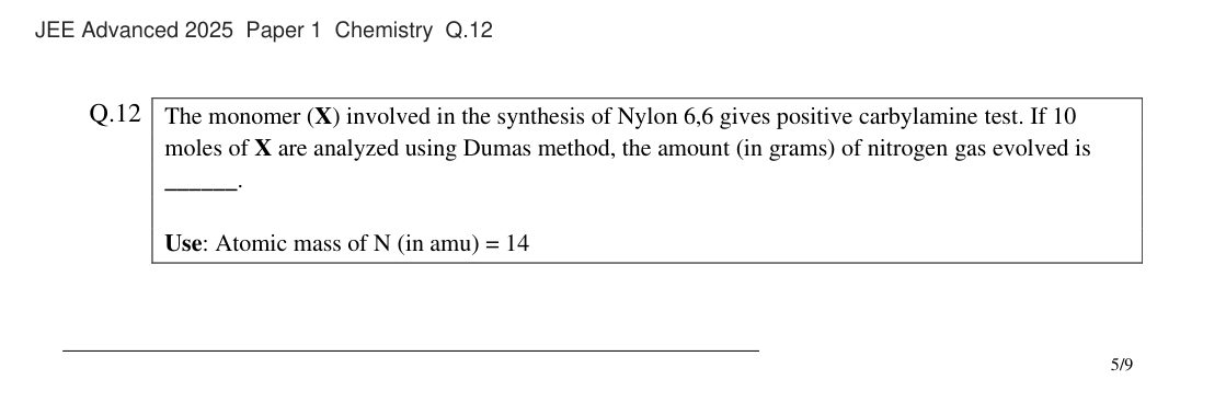 JEE Advanced 2025 Paper 1 Chemistry question 12