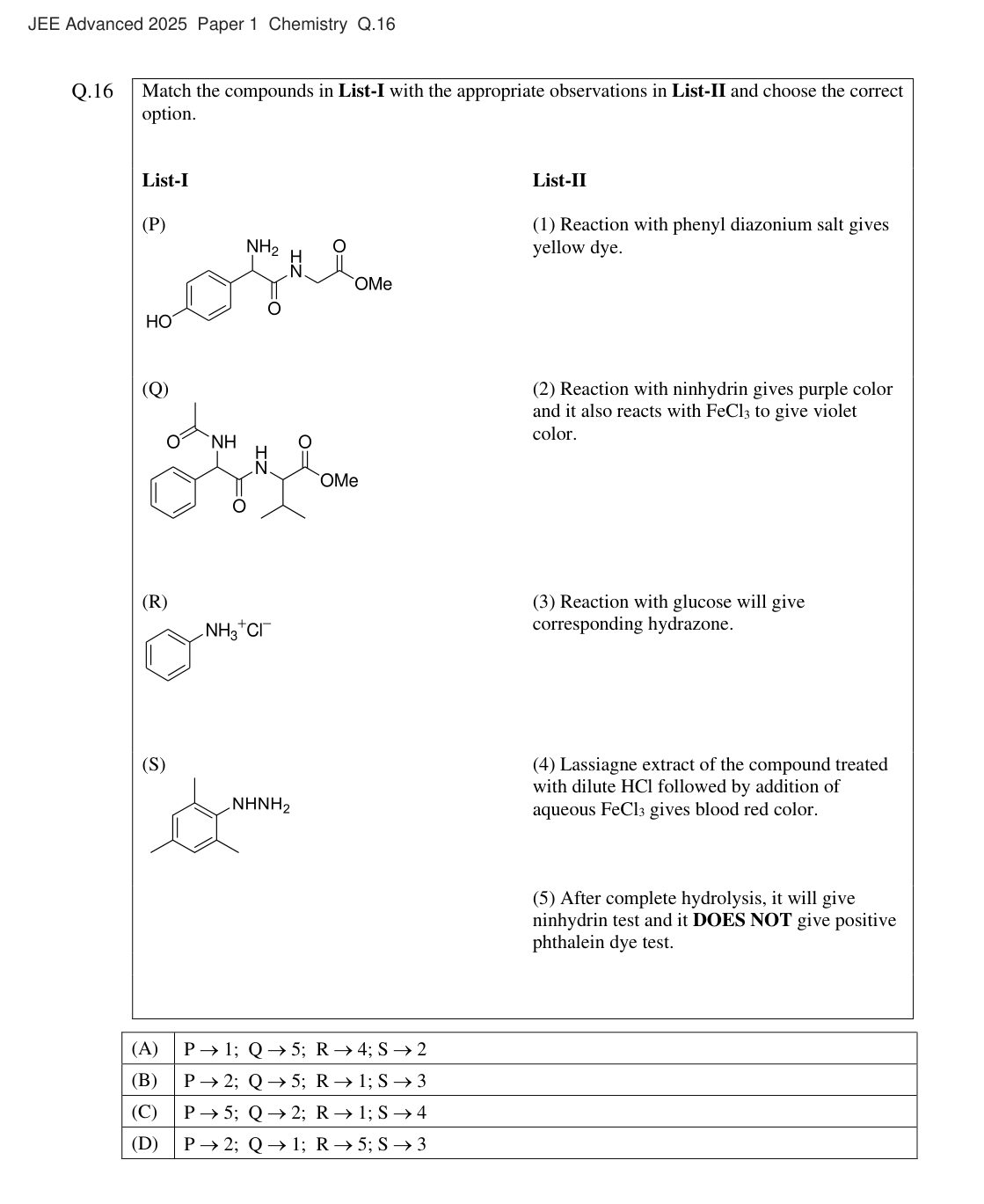 JEE Advanced 2025 Paper 1 Chemistry question 16