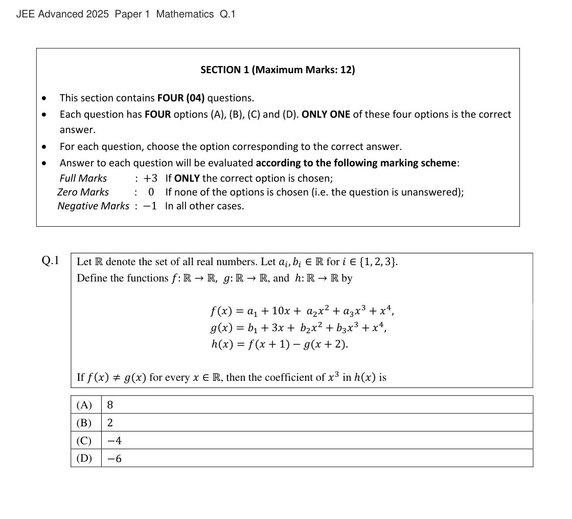 JEE Advanced 2025 Paper 1 Mathematics question 1