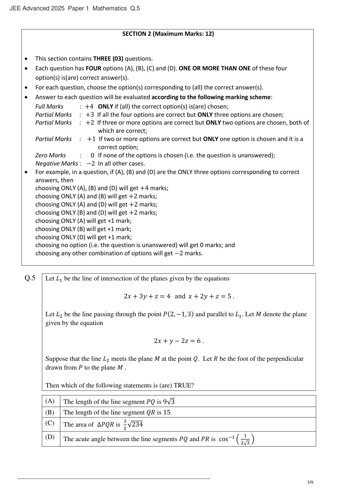 JEE Advanced 2025 Paper 1 Mathematics question 5