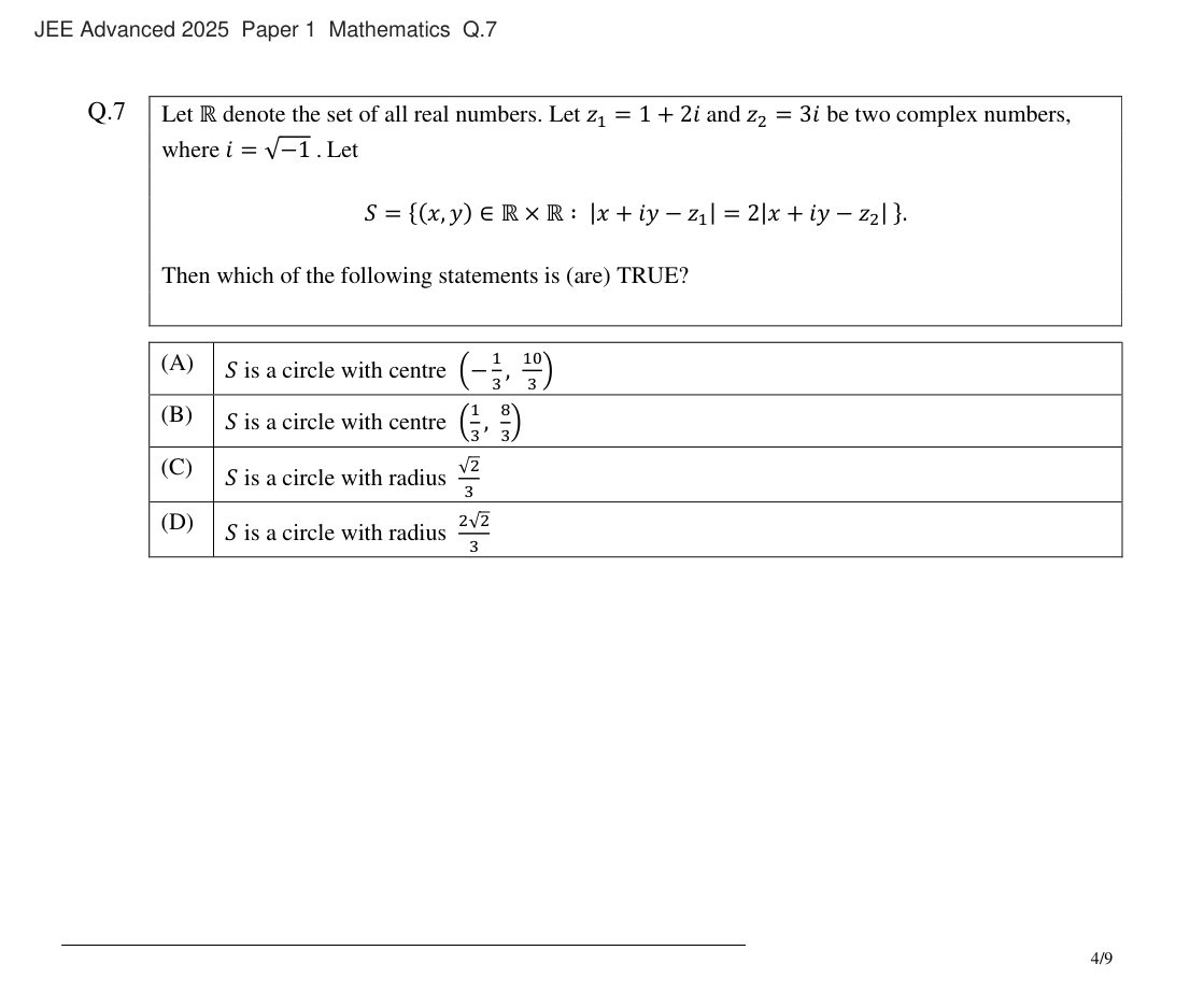 JEE Advanced 2025 Paper 1 Mathematics question 7