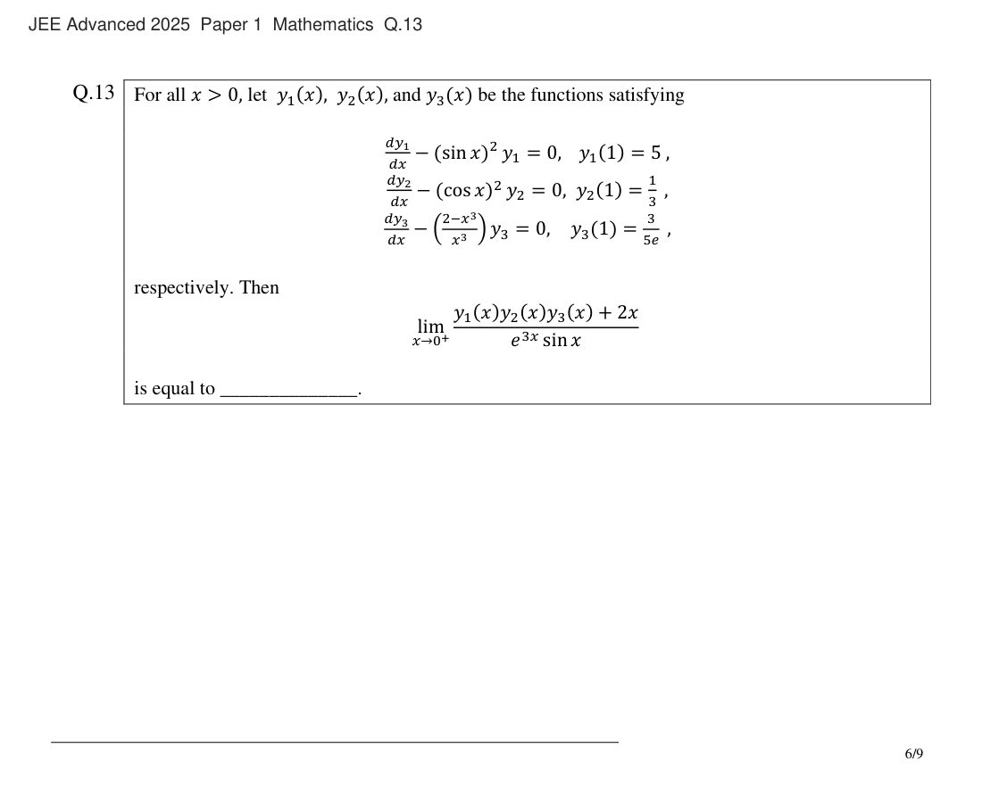 JEE Advanced 2025 Paper 1 Mathematics question 13, page 1