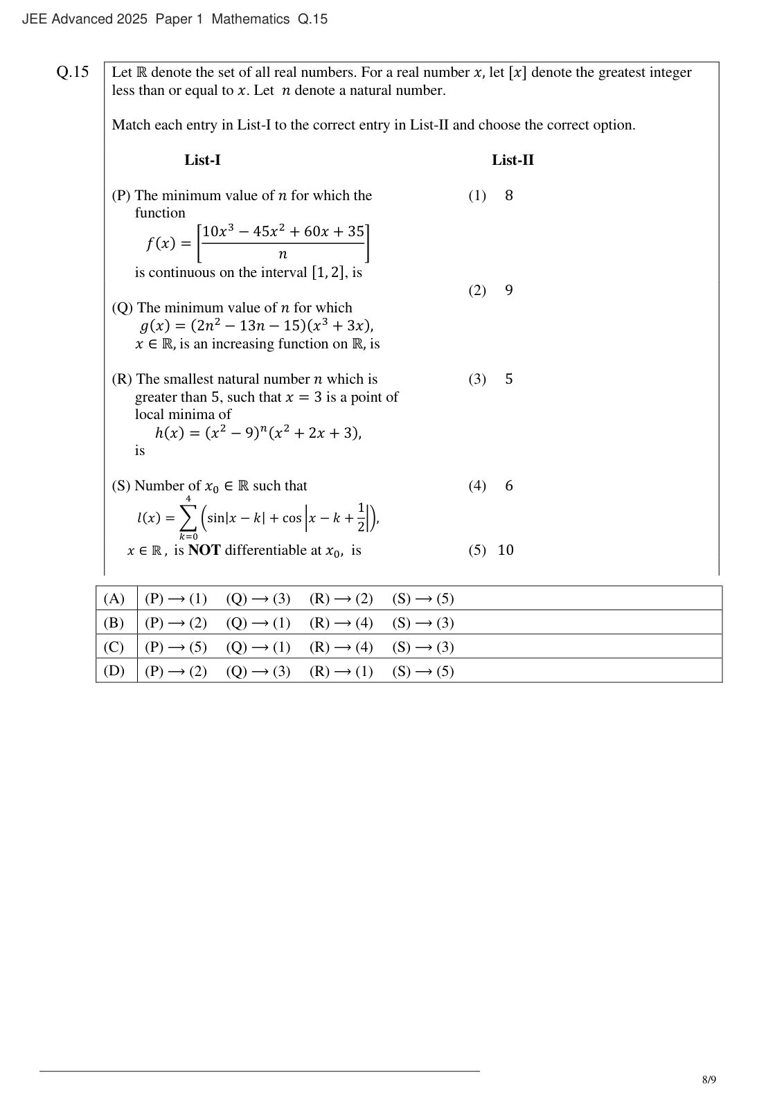 JEE Advanced 2025 Paper 1 Mathematics question 15
