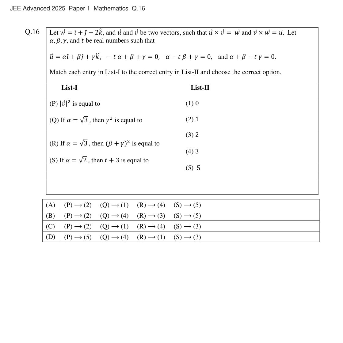 JEE Advanced 2025 Paper 1 Mathematics question 16