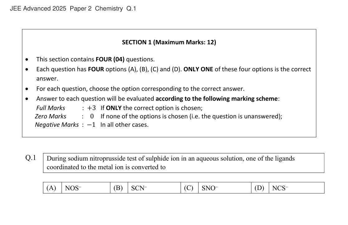 JEE Advanced 2025 Paper 2 Chemistry question 1