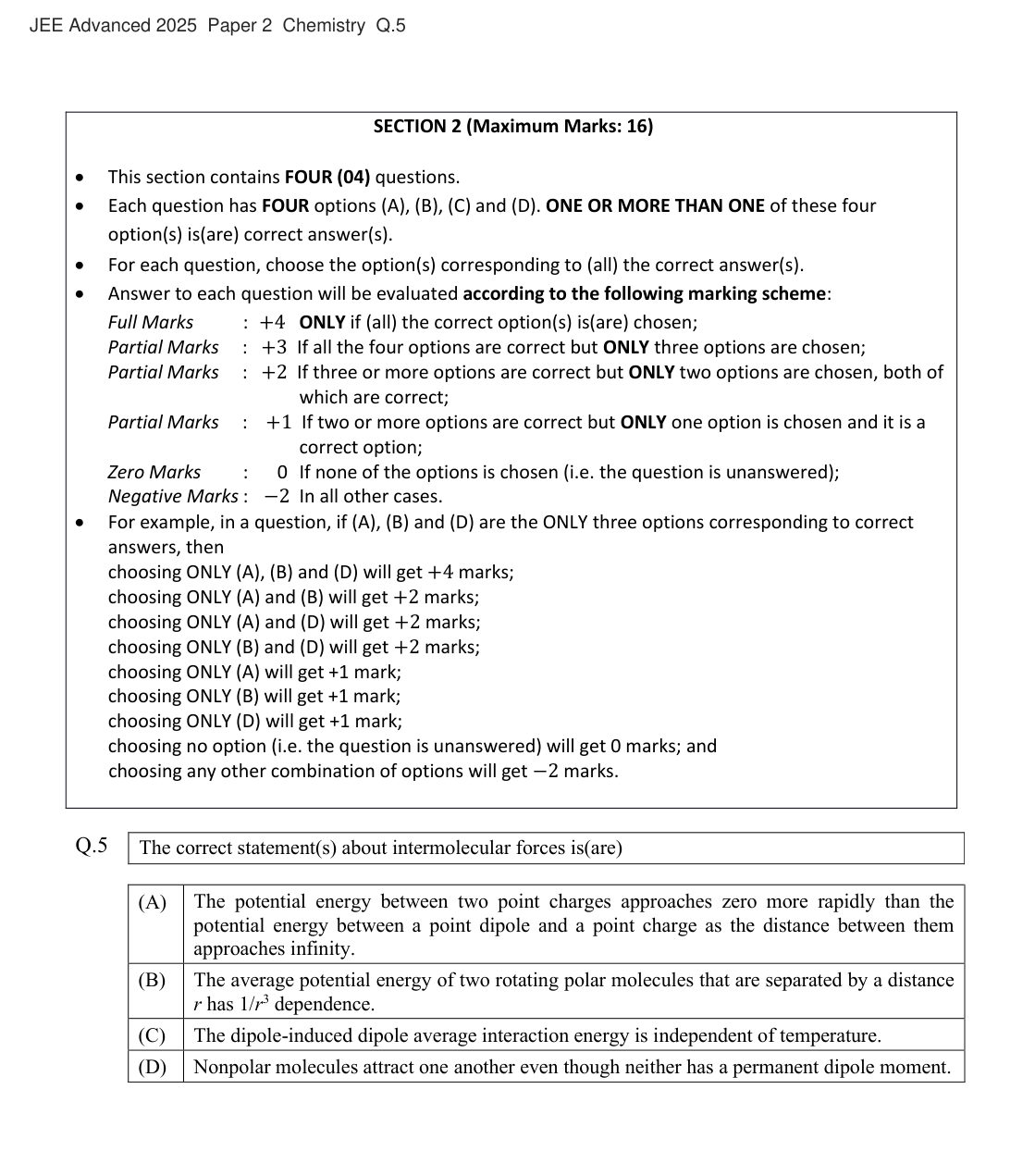 JEE Advanced 2025 Paper 2 Chemistry question 5