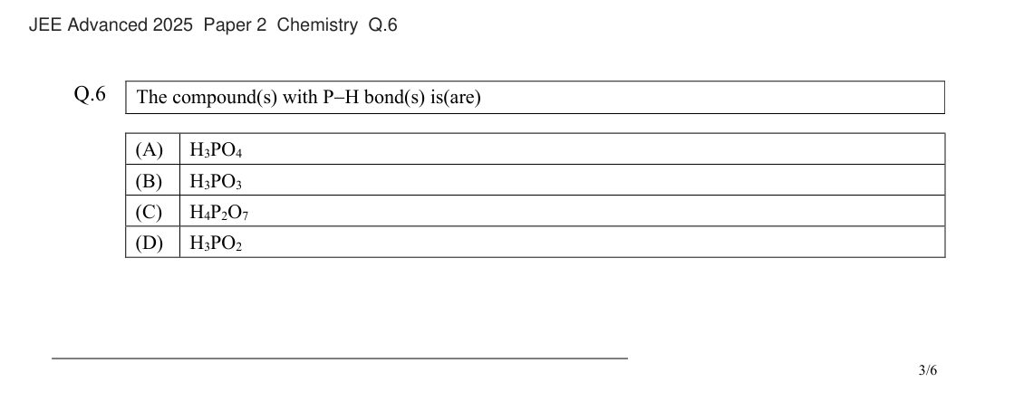 JEE Advanced 2025 Paper 2 Chemistry question 6