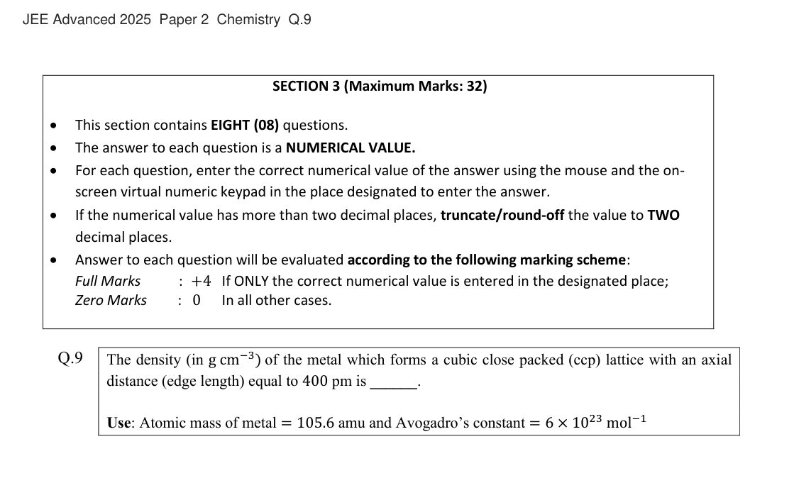 JEE Advanced 2025 Paper 2 Chemistry question 9